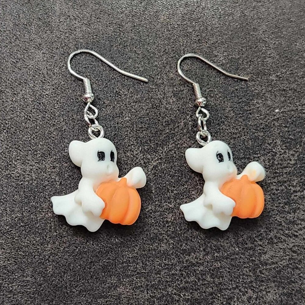 Silver Ghost With Pumpkin Earrings - image 1